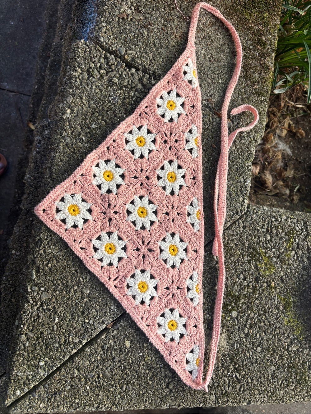Handmade Pink Daisy Crochet Triangle Bikini or Head Scarf